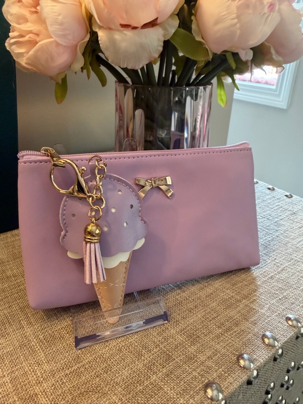 Low START Lilac Bow Wristlet Zipper Case with Ice Cream Charm - Picture 3 of 9